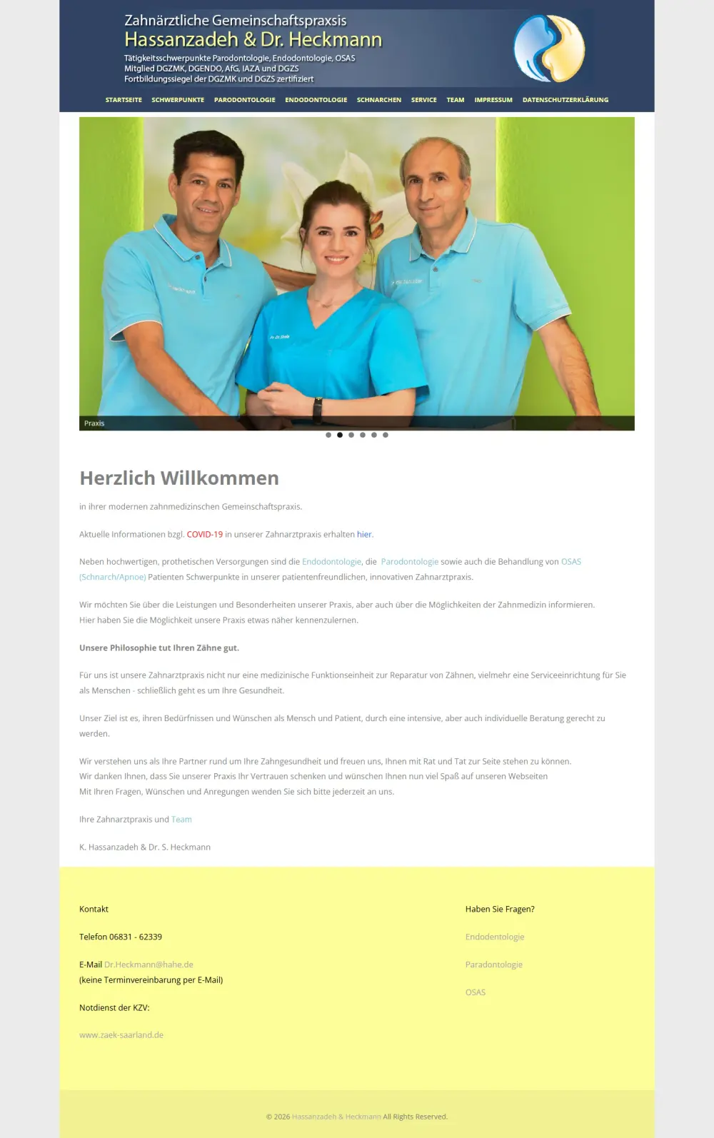 Bisherige Website von Zahnarztpraxis Dr. Heckmann und N. Backes