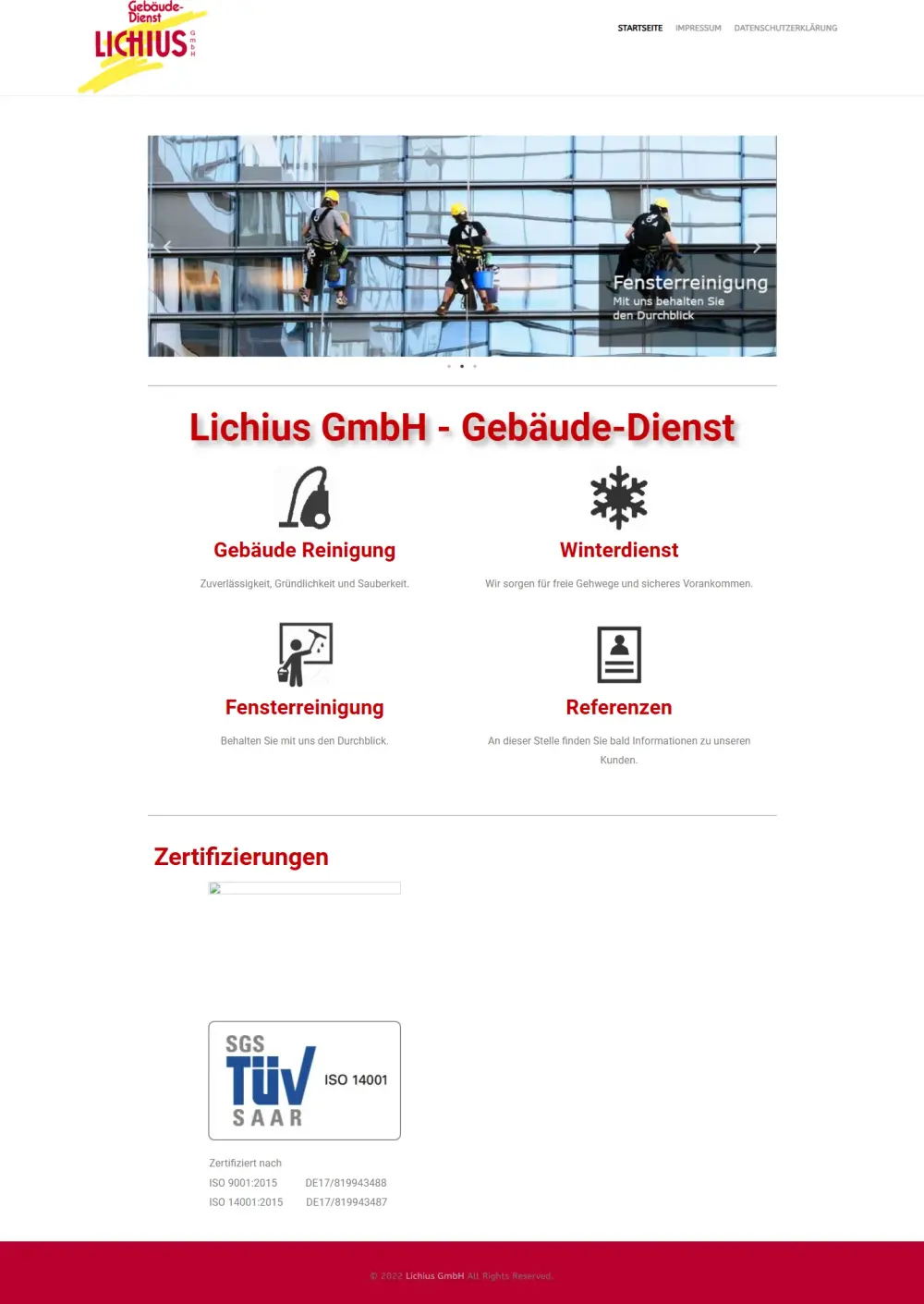 Bisherige Website von Lichius Gebäudedienst